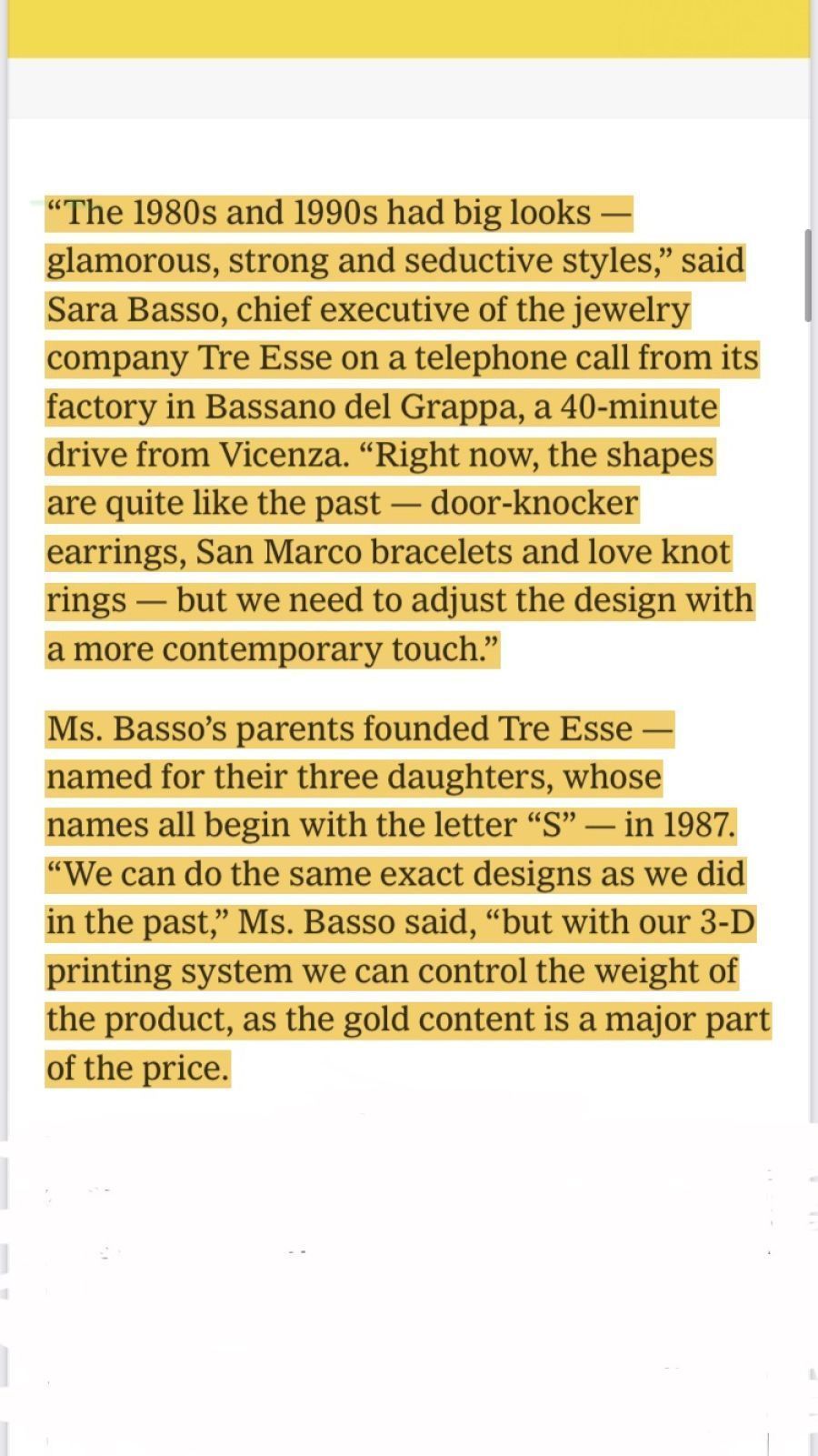 TRE ESSE FEATURED IN NEW YORK TIMES 